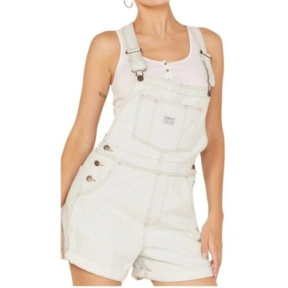LEVI’S Striped Light Wash Denim Shortalls Size XL NEW - Picture 4 of 11